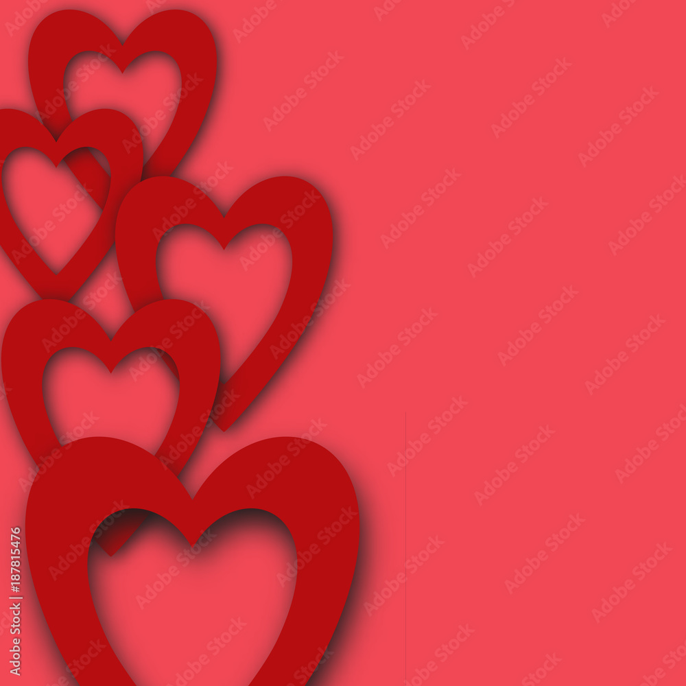 red hearts on a scarlet background
