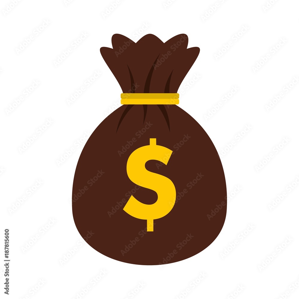 Bag with dollars icon, flat style Bag with dollars icon, flat style