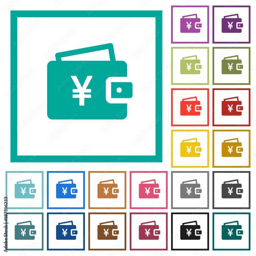 Yen wallet flat color icons with quadrant frames Yen wallet flat color icons with quadrant frames