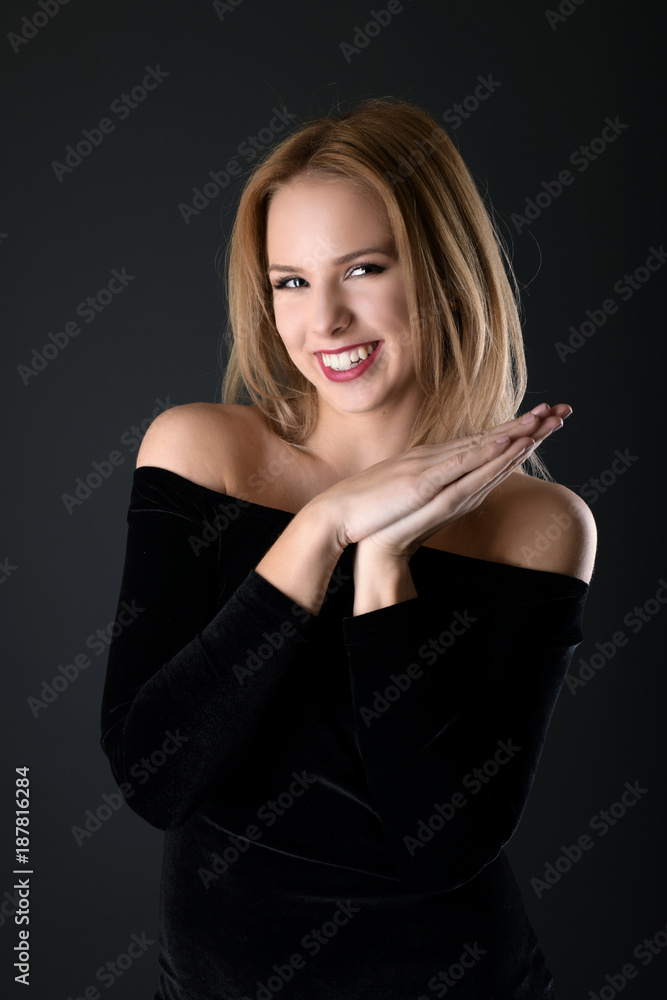 Blond head girl with long and shiny wavy hair Blond head girl with long and shiny wavy hair