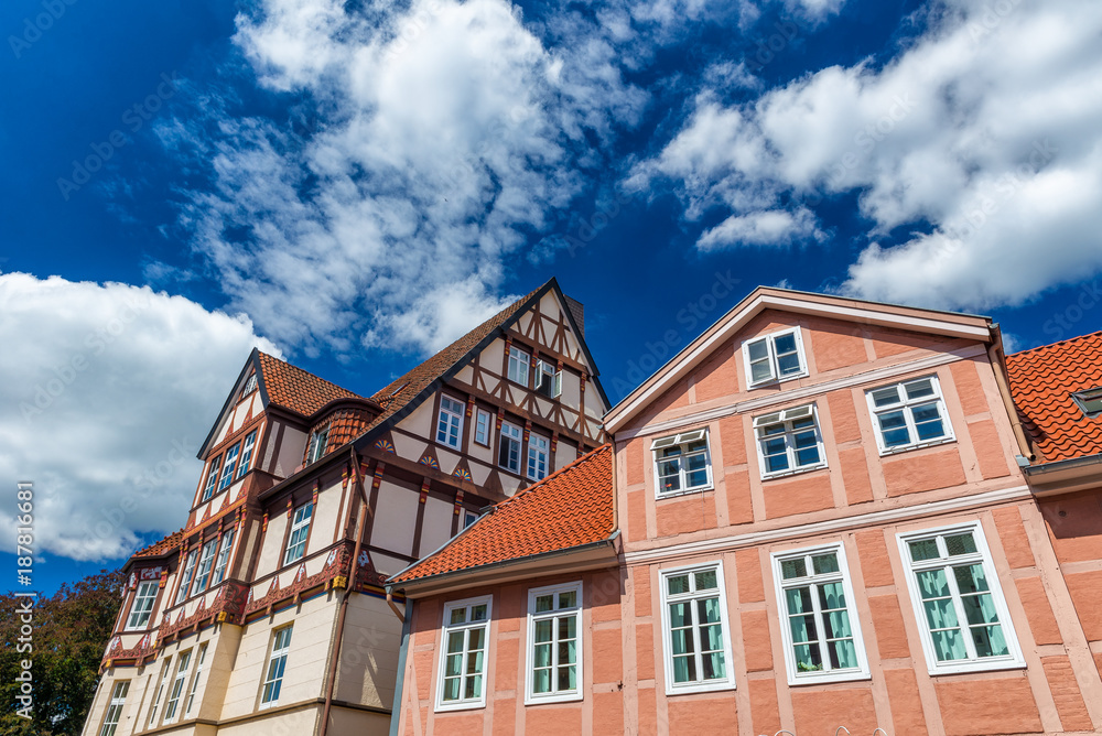 Celle, Germany. Colourful buildings in city center on a sunny day