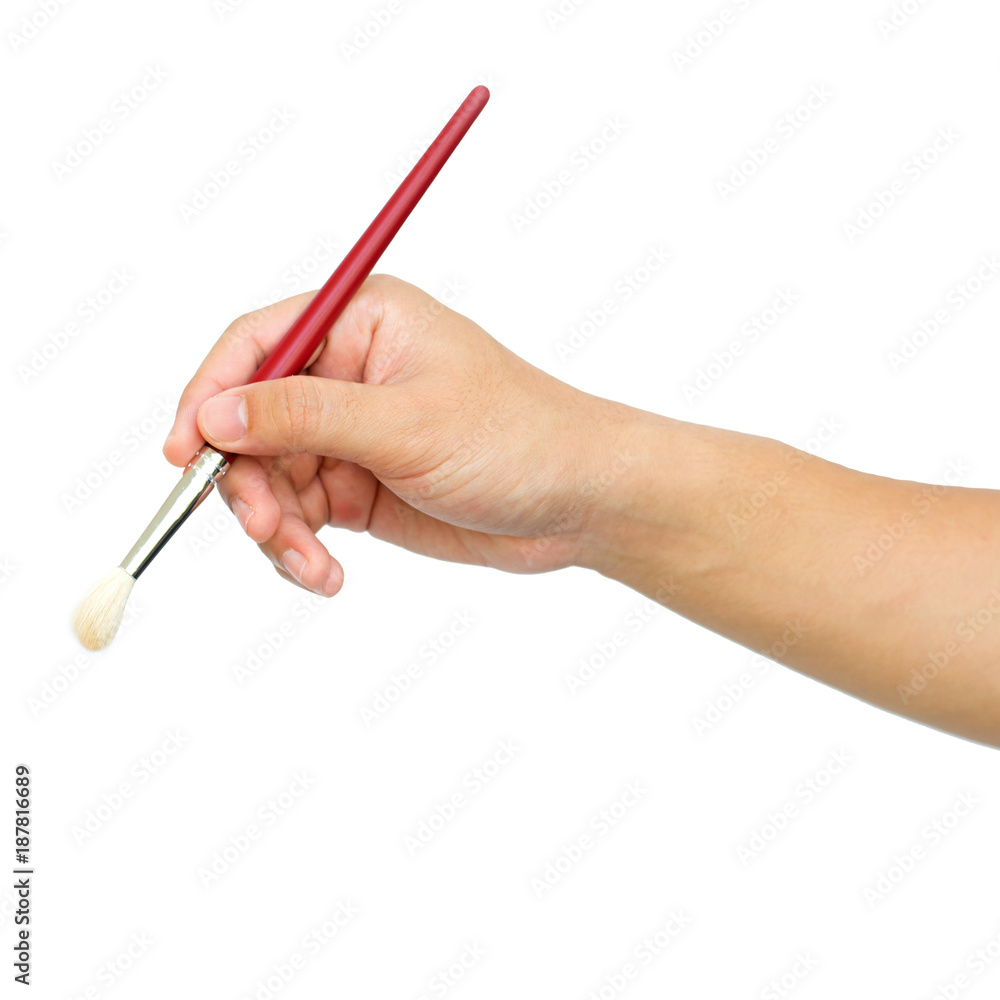 man's hand with the paintbrush isolated on white background with clipping path man's hand with the paintbrush isolated on white background with clipping path