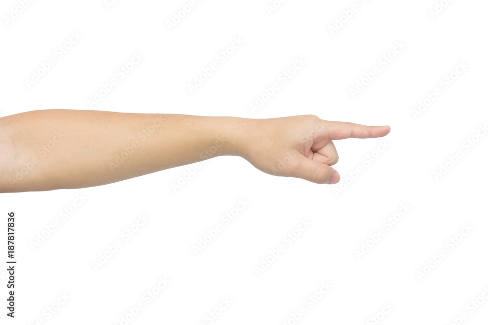 Closeup of male hand pointing. Isolated on white background with clipping path Closeup of male hand pointing. Isolated on white background with clipping path