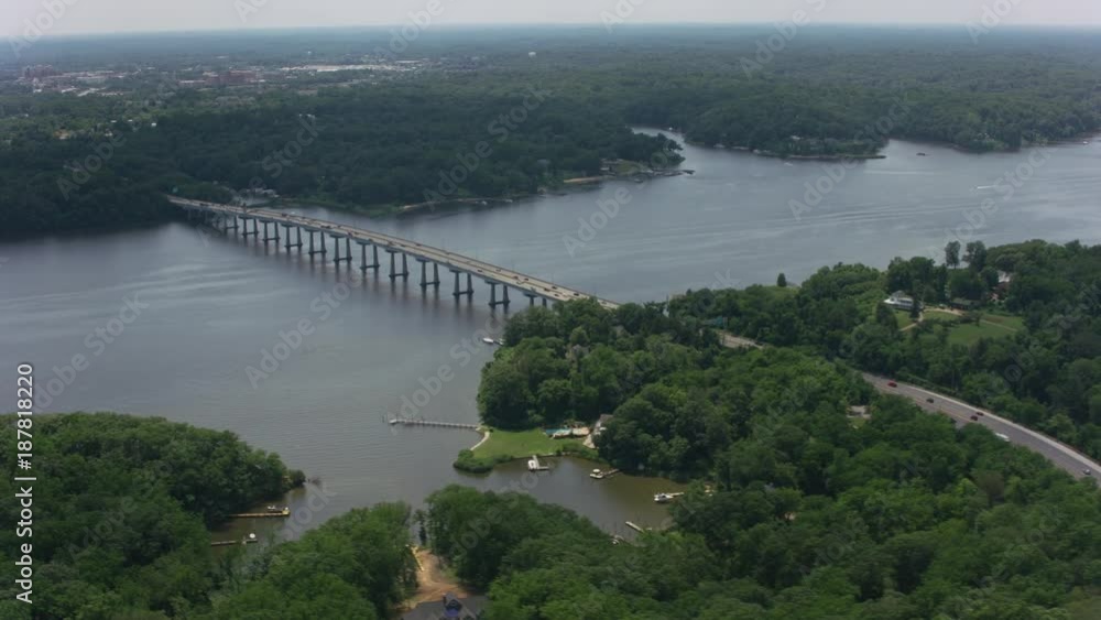 Annapolis, Maryland circa-2017, Aerial view of the Severn River Bridge outside of Annapolis. Shot with Cineflex and RED Epic-W Helium. Annapolis, Maryland circa-2017, Aerial view of the Severn River Bridge outside of Annapolis. Shot with Cineflex and RED Epic-W Helium.