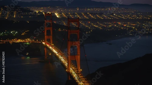 San Francisco, California circa-2017, Aerial view of Golden Gate bridge at dusk