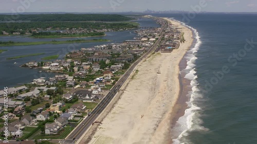 New Jersey circa-2017, Aerial shot of the Jersey Shore flying towards New York City.  Shot with Cineflex and RED Epic-W Helium.  photo