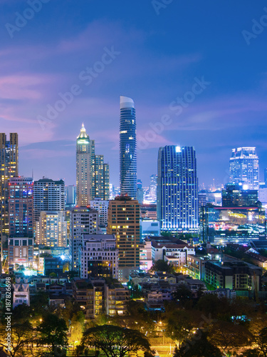 Vertical image of Bangkok urban skyline aerial view at night. © newroadboy