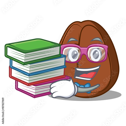 Student with book coffee bean mascot cartoon
