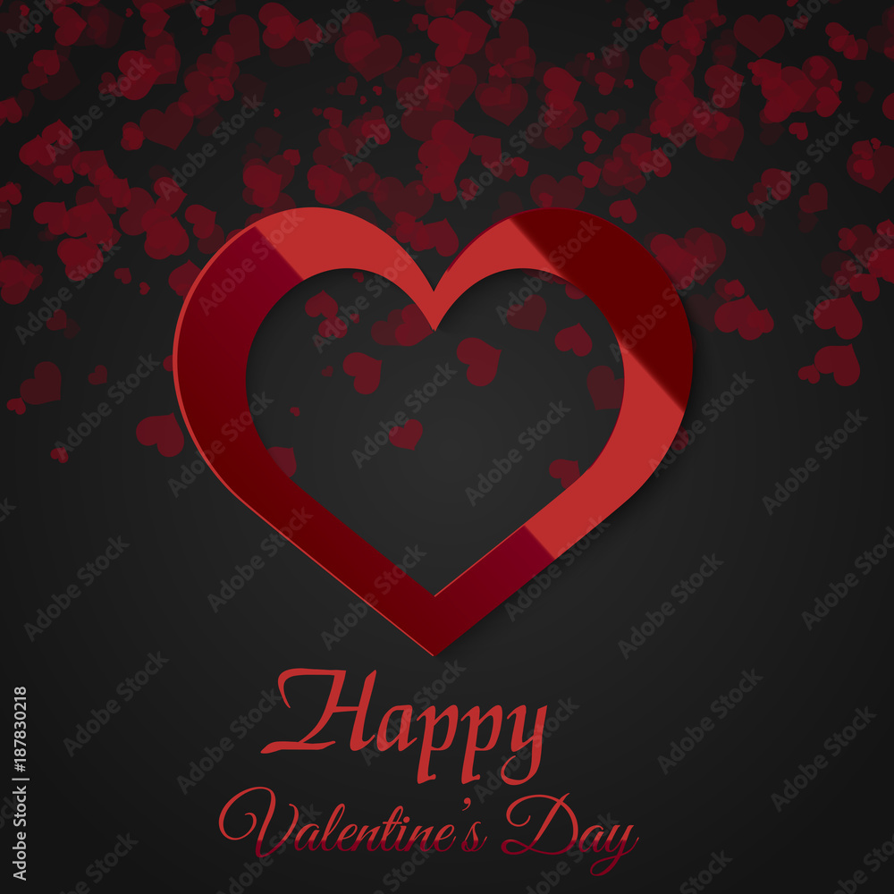 Valentine's day greeting card with glowing red heart on black background. Vector Valentine's day greeting card with glowing red heart on black background. Vector
