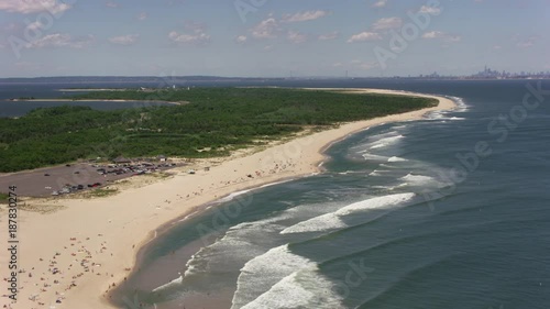 New Jersey circa-2017, Flying up Sandy Hook beach towards New York City.  Shot with Cineflex and RED Epic-W Helium.  photo