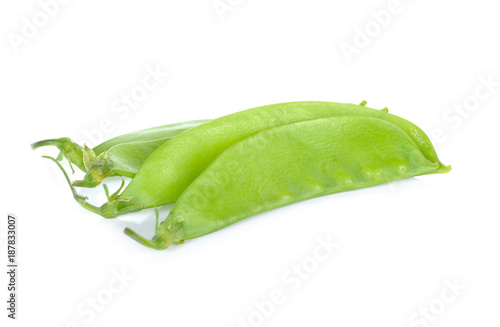 pile of fresh green pea on white background