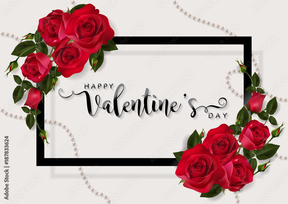 Valentine's day greeting card templates with realistic of beautiful red rose on background color. Vector Eps.10 - obrazy, fototapety, plakaty 