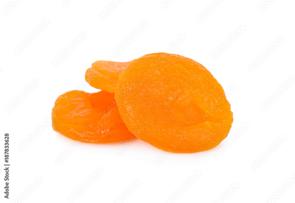 pile of dried ripe apricots on white background pile of dried ripe apricots on white background