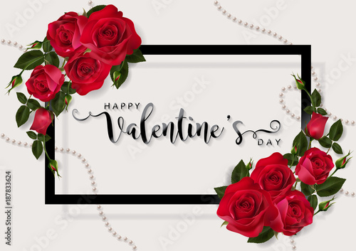 Valentine's day greeting card templates with realistic of beautiful red rose on background color. Vector Eps.10