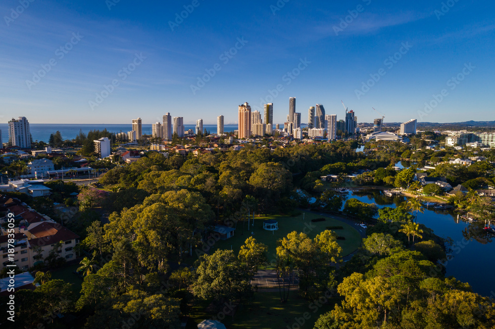 Naklejka premium Gold Coast, Queensland/Australia - 9 July 2017: Aerial Image over Cascade Gardens on the Gold Coast, Australia