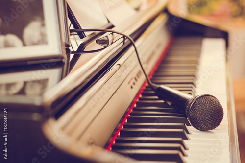 Piano keyboard and microphone