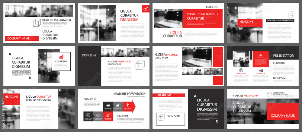 Red and white element for slide infographic on background. Presentation ...