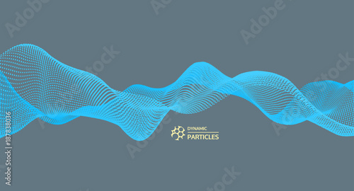 Wave background. Abstract vector illustration. 3d technology style. Illustration with dots. Network design with particle.