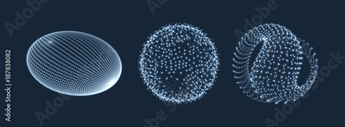 Geometric shape for design. The sphere consisting of points. Molecular grid. 3D technology style. Vector illustration.