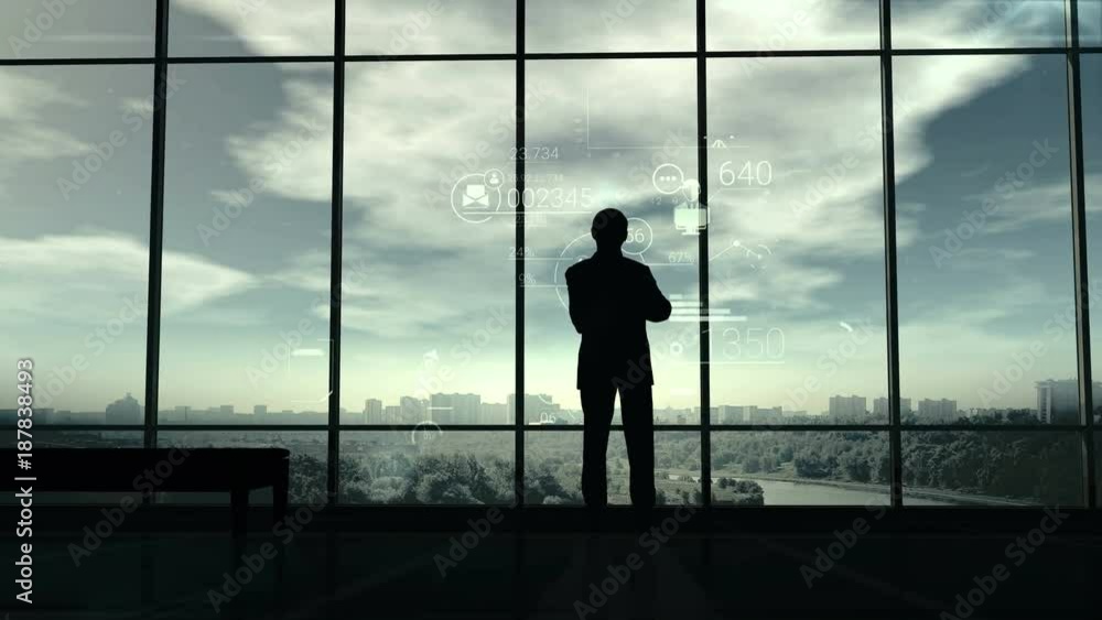 Silhouette of man and corporate infographics Silhouette of man and corporate infographics