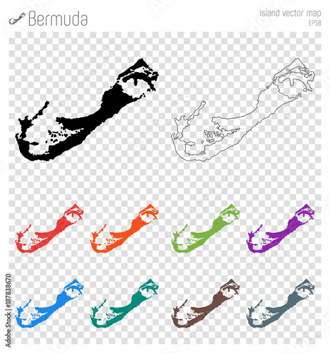 Bermuda high detailed map. Island silhouette icon. Isolated Bermuda black map outline. Vector illustration.