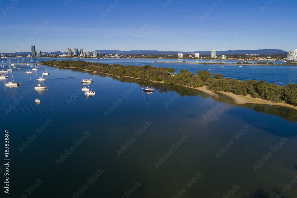 Gold Coast, Queensland/Australia - 8 July 2017: Aerial view over The Spit on the Gold Coast, Australia