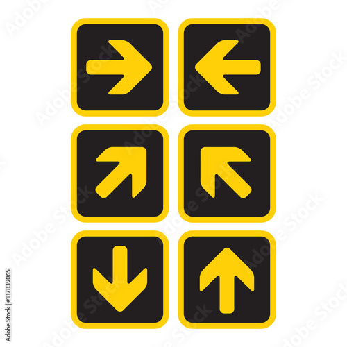 yellow and black arrow vector icon set