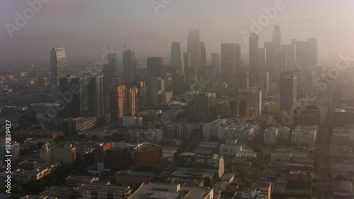 Los Angeles, California circa-2017, Aerial shot of Los Angeles in early morning clouds.  Shot with Cineflex and RED Epic-W Helium. 