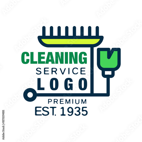 House and office cleaning company logo in line style. Symbol of green detergent bottle with brush. Creative flat icon. Car wash service. Isolated vector illustration