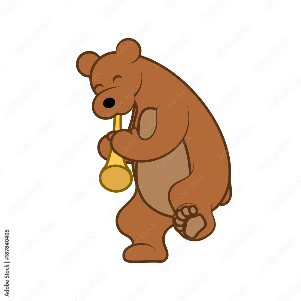 Bear is playing a musical instrument pipe vector illustration Bear is playing a musical instrument pipe vector illustration