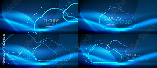 Set of neon cloud computing vector backgrounds