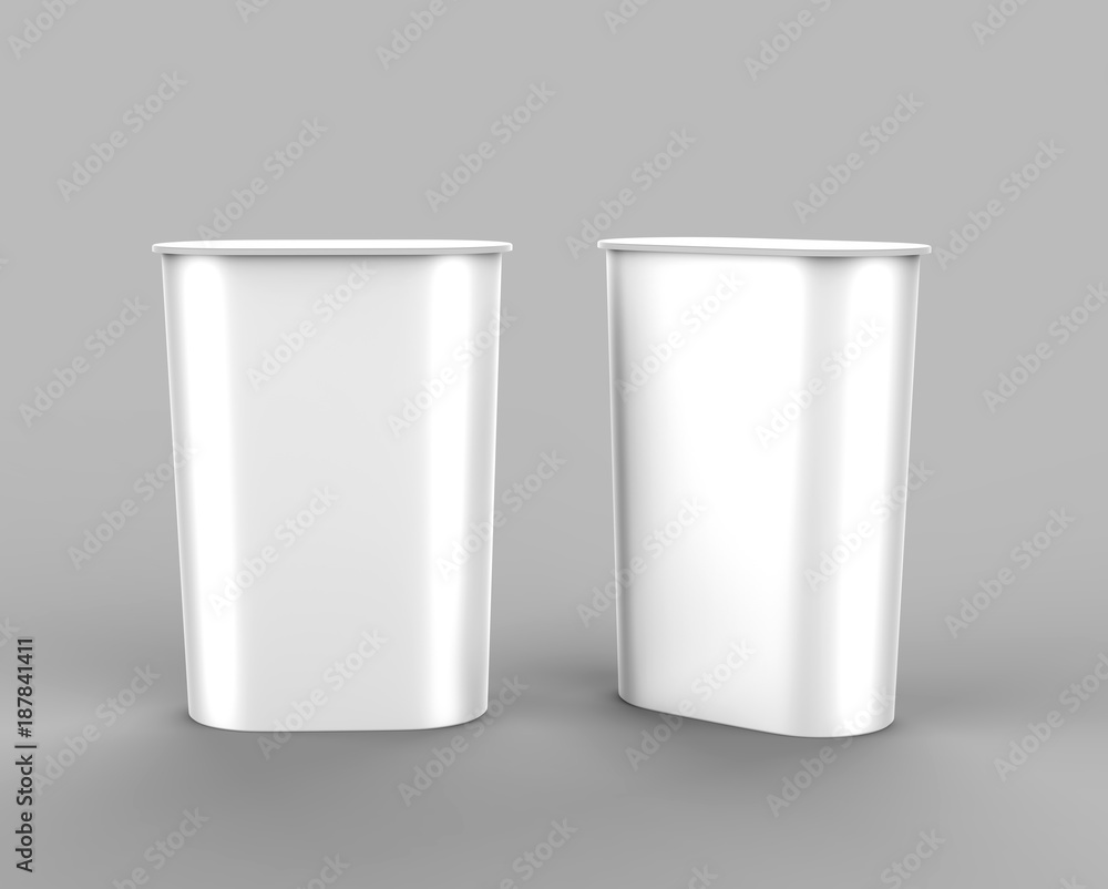 White blank advertising POS POI PVC Promotion mini counter booth, Retail Trade Stand Isolated on the white background. Mock Up Template For Your Design. 3D illustration White blank advertising POS POI PVC Promotion mini counter booth, Retail Trade Stand Isolated on the white background. Mock Up Template For Your Design. 3D illustration