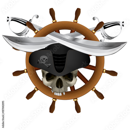 Jolly Roger Pirate ship's wheel saber