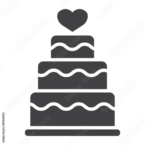 Stacked love cake glyph icon, valentines day and romantic, wedding cake sign vector graphics, a solid pattern on a white background, eps 10.