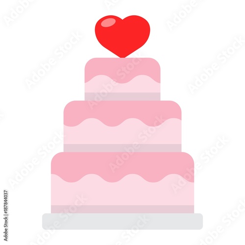 Stacked love cake flat icon, valentines day and romantic, wedding cake sign vector graphics, a colorful solid pattern on a white background, eps 10.
