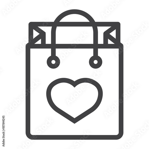 Shopping bag with heart line icon, valentines day and romantic, gift sign vector graphics, a linear pattern on a white background, eps 10.