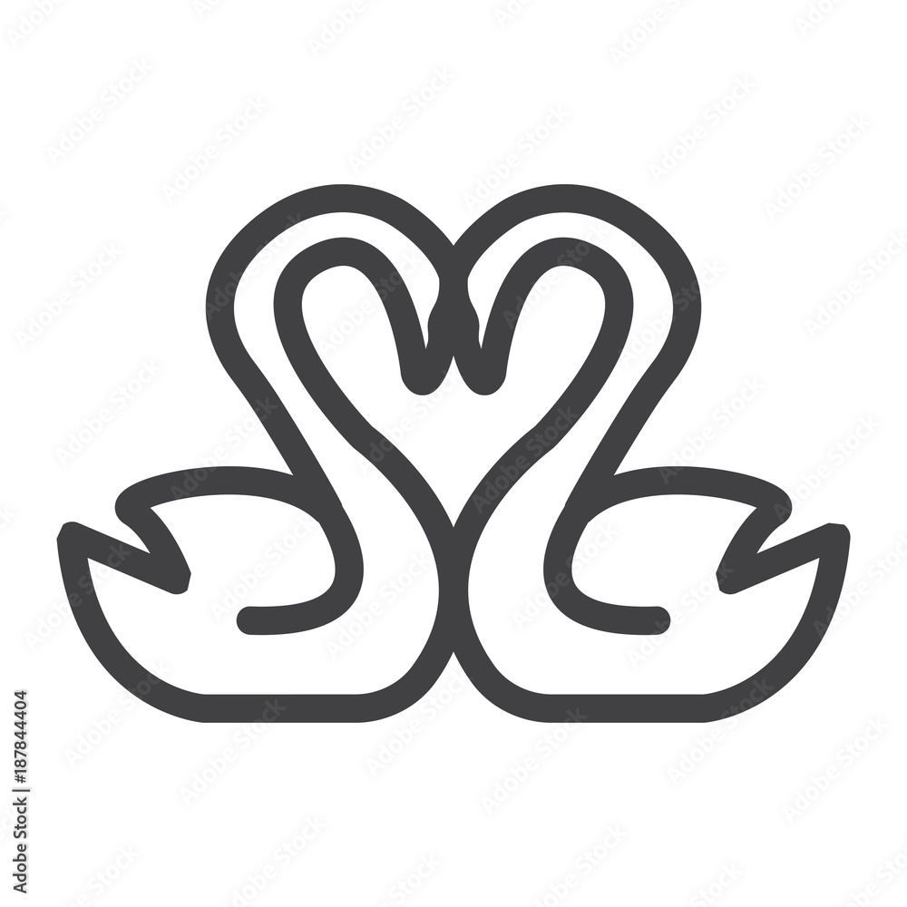 Fototapeta premium Swans in love line icon, valentines day and romantic, heart shape sign vector graphics, a linear pattern on a white background, eps 10.