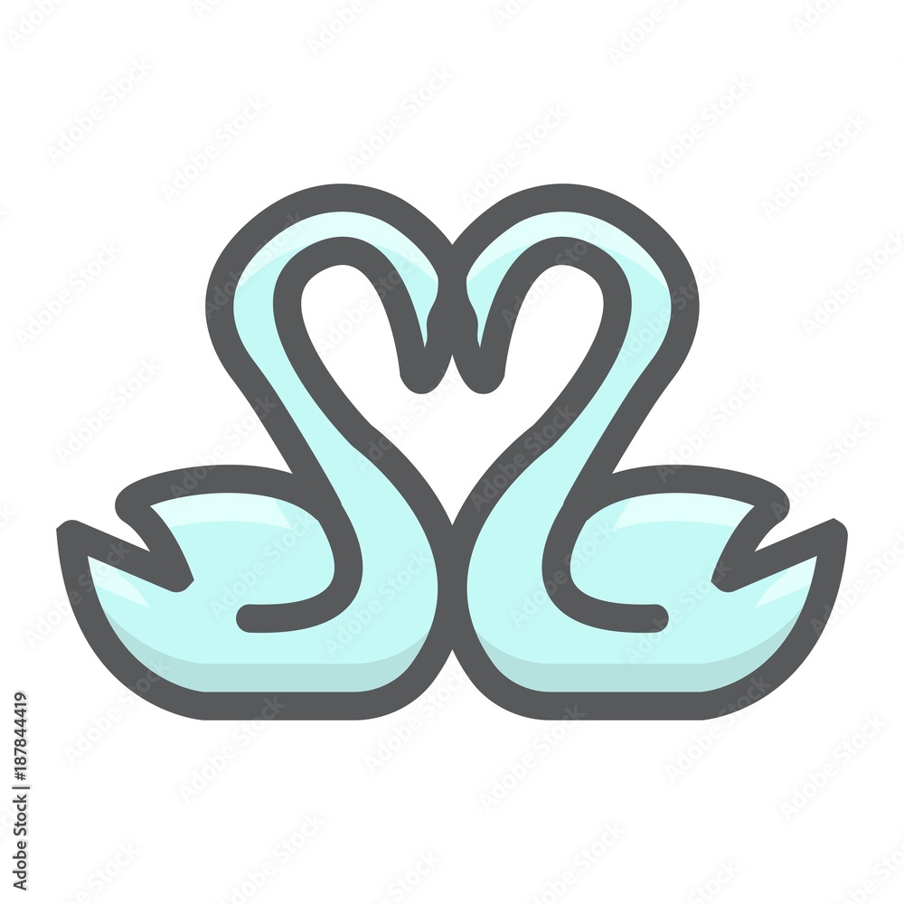 Swans in love filled outline icon, valentines day and romantic, heart shape sign vector graphics, a colorful line pattern on a white background, eps 10. Swans in love filled outline icon, valentines day and romantic, heart shape sign vector graphics, a colorful line pattern on a white background, eps 10.