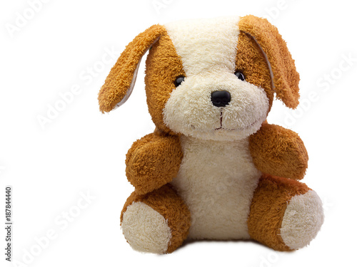 Cute dog doll isolated on white background. (with free space for text)   © kunchit1969