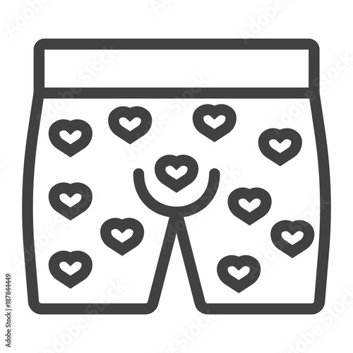 Men underwear with hearts line icon, valentines day and romantic, men briefs sign vector graphics, a linear pattern on a white background, eps 10.