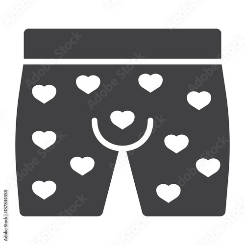 Men underwear with hearts glyph icon, valentines day and romantic, men briefs sign vector graphics, a solid pattern on a white background, eps 10.