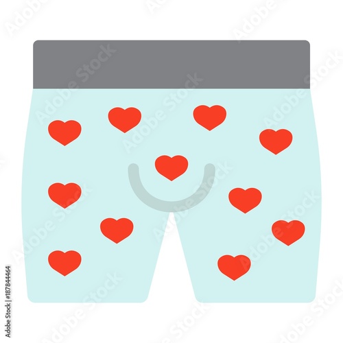 Men underwear with hearts flat icon, valentines day and romantic, men briefs sign vector graphics, a colorful solid pattern on a white background, eps 10.