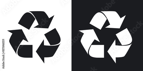 Vector recycle sign or icon. Two-tone version on black and white background