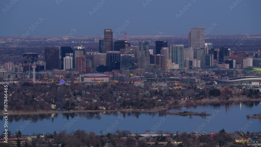 Denver, Colorado circa-2017, Aerial view of downtown Denver at dusk from Sloan Lake Denver, Colorado circa-2017, Aerial view of downtown Denver at dusk from Sloan Lake