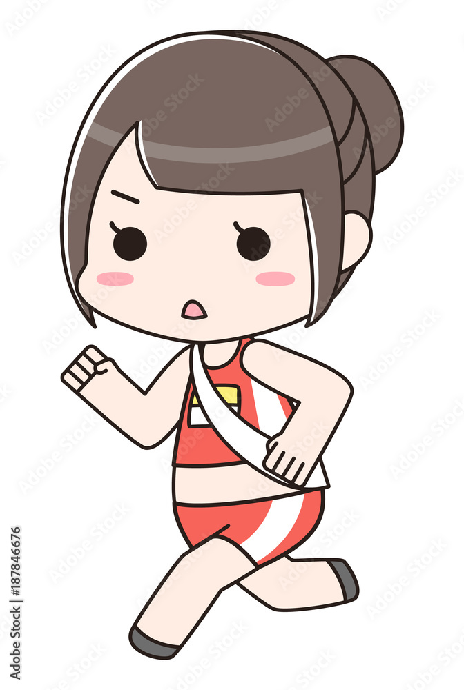 走る女性　陸上競技　たすき