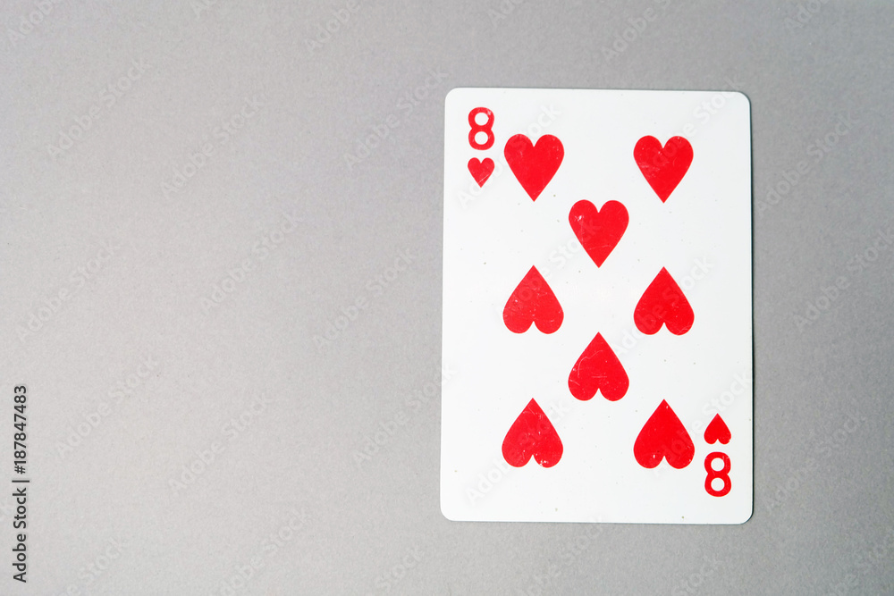 Eight Heart Playing Cards. Red Spades Playing Card 8 Game Isolated On Gray Background Great for Any Use. Eight Heart Playing Cards. Red Spades Playing Card 8 Game Isolated On Gray Background Great for Any Use.