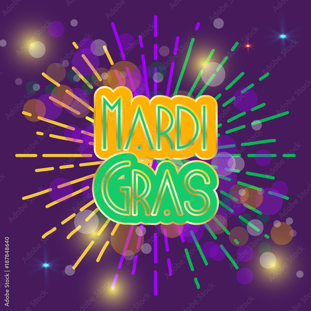 MArdi Gras circle text designwith abstract.Bokeh, stars and lights in purple background. Vector illustrator. EPS 10 MArdi Gras circle text designwith abstract.Bokeh, stars and lights in purple background. Vector illustrator. EPS 10
