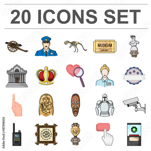 Museum and gallery cartoon icons in set collection for design. Storage and exhibition of showpiece vector symbol stock web illustration.