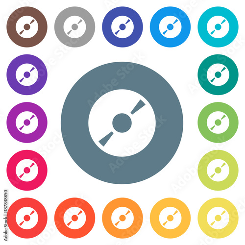 DVD disk flat white icons on round color backgrounds