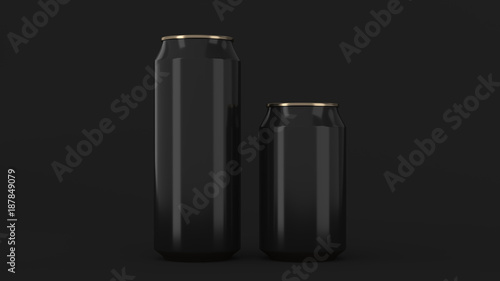 Big and small black and gold soda cans mockup